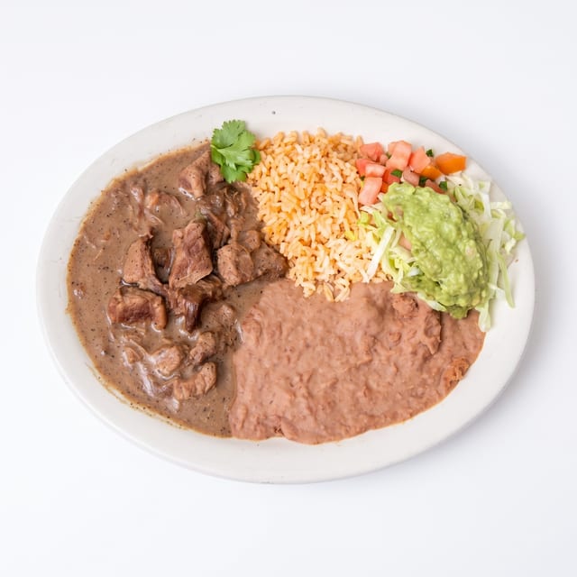 Carne Guisada [Beef Tips in Gravy] Plate.